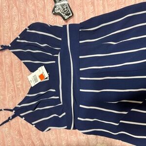 Striped Navy Jumpsuit with Waistband